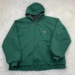 Vintage K-Products Jacket Mens XL Made USA Green Canvas Hood Wyfeels Hybrid Work